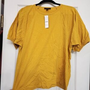 NWT J. Crew Mustard Yellow Cotton Puff Sleeve Short Sleeve Shirt